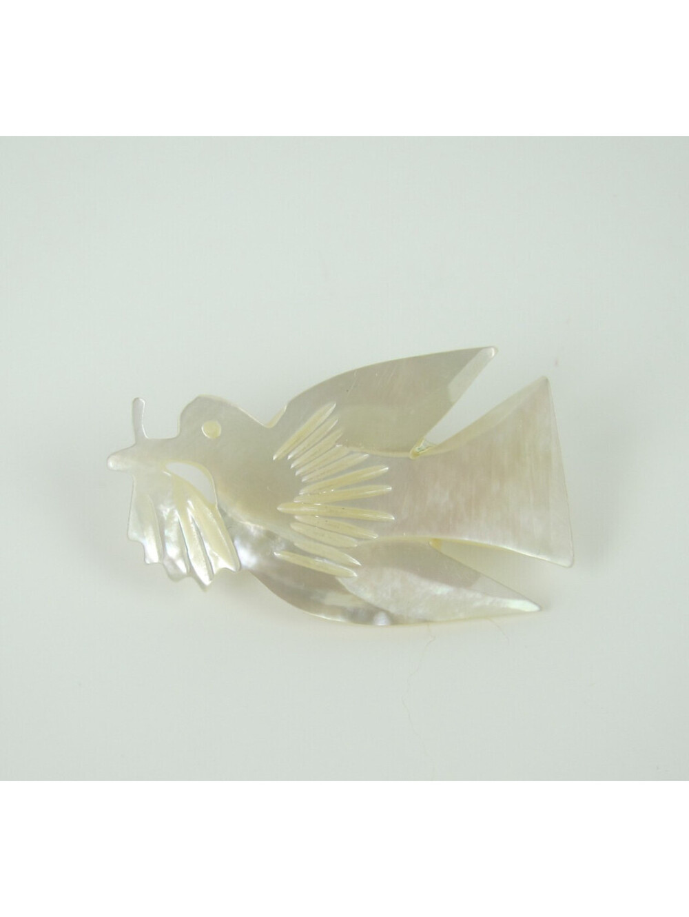 Vintage Pin Brooch Dove Bird Peace Branch Mother of Pearl MOP Carved Shell 1.6"